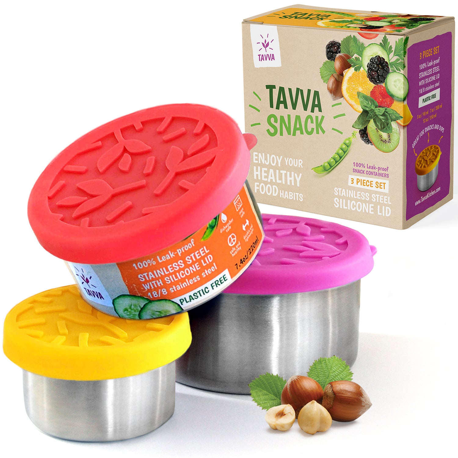Tavva® Snack Deluxe Stainless Steel Containers Set of 3