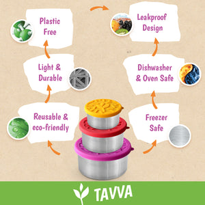 Tavva® Snack Deluxe Stainless Steel Containers Set of 3