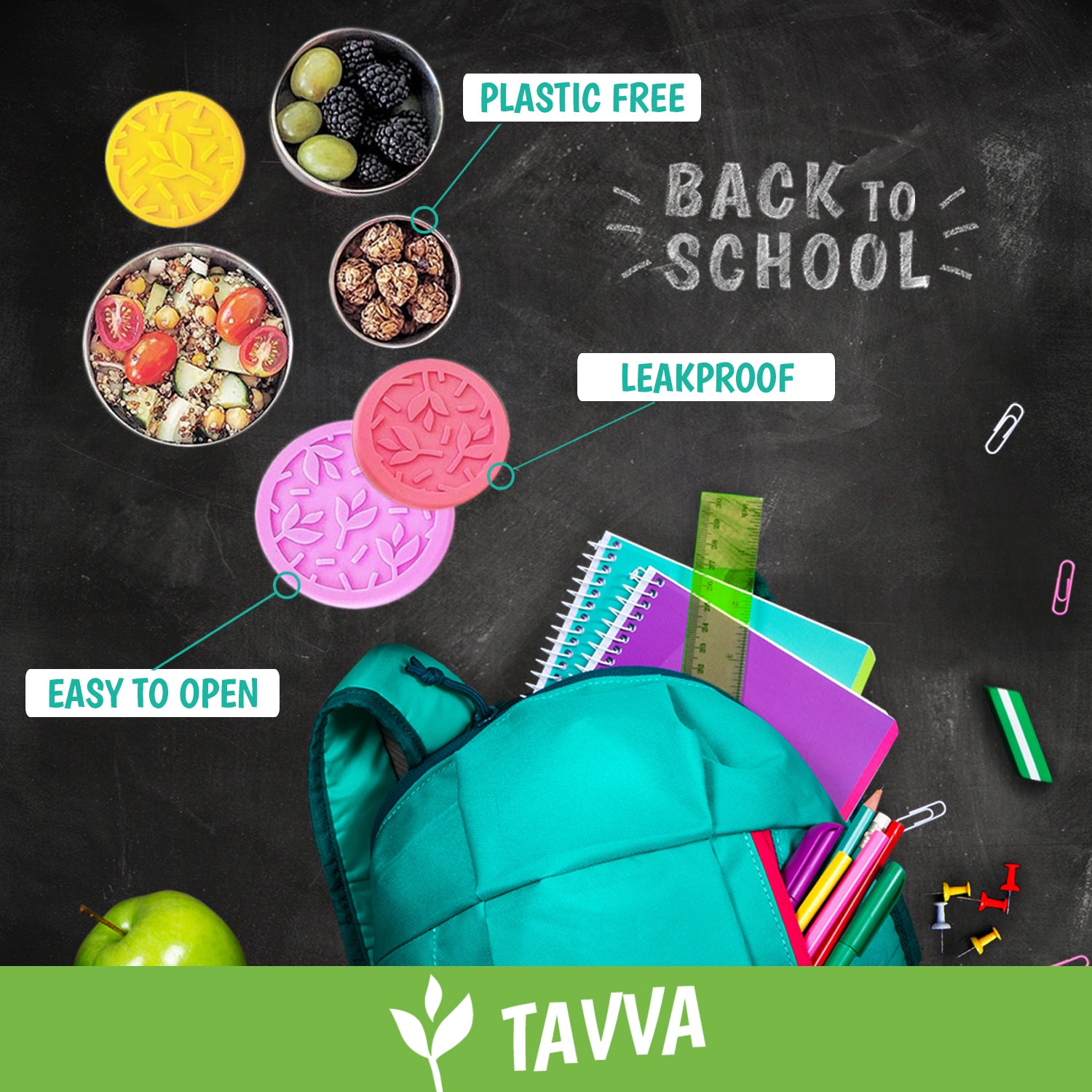Tavva® Snack Deluxe Stainless Steel Containers Set of 3