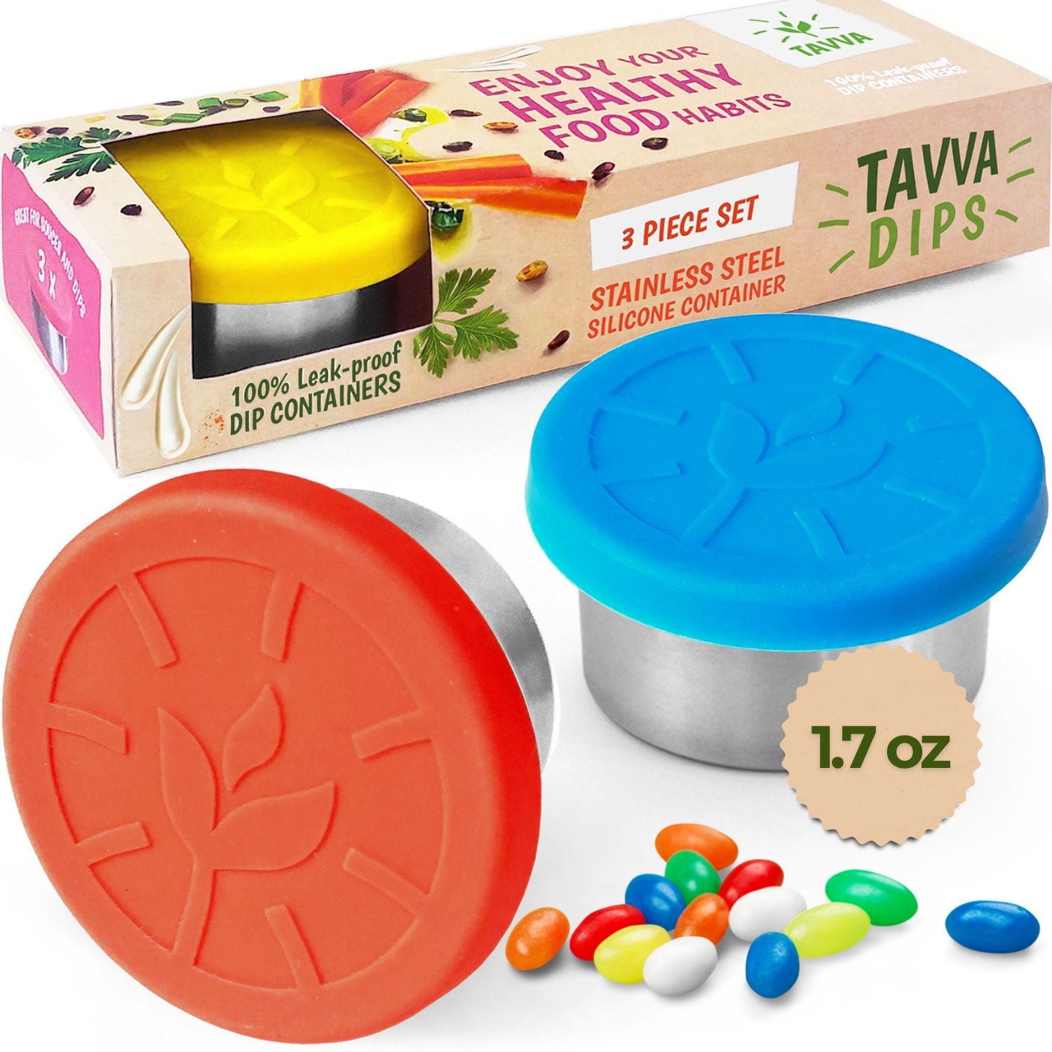 4 Mini Food Storage Containers, Leakproof Lids, Sauce Containers