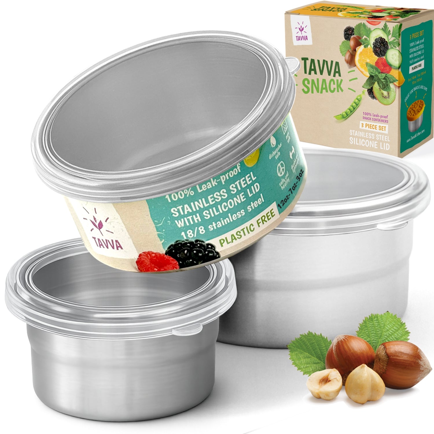 Tavva® Snack Deluxe Stainless Steel Containers Set of 3