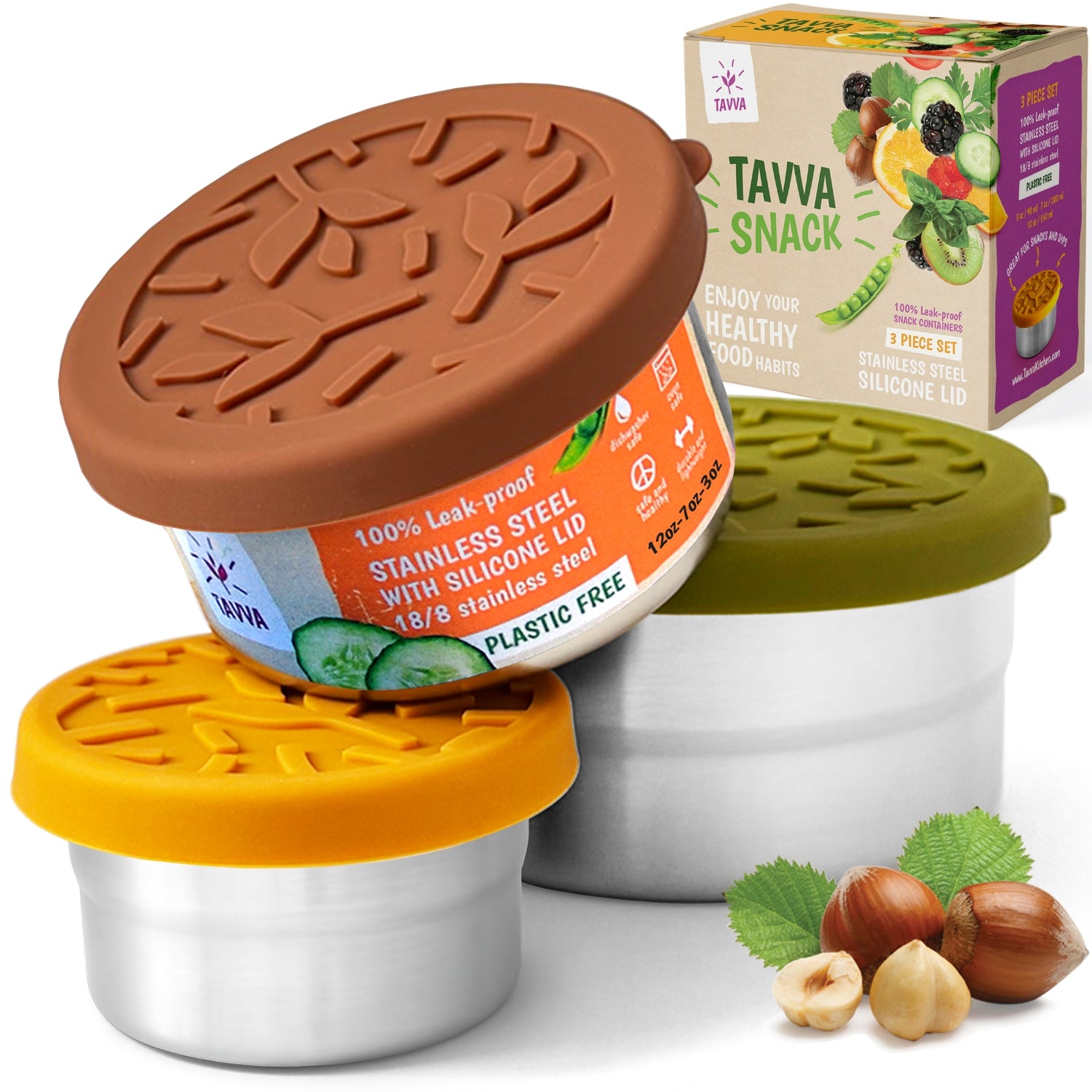 Tavva® Snack Deluxe Stainless Steel Containers Set of 3