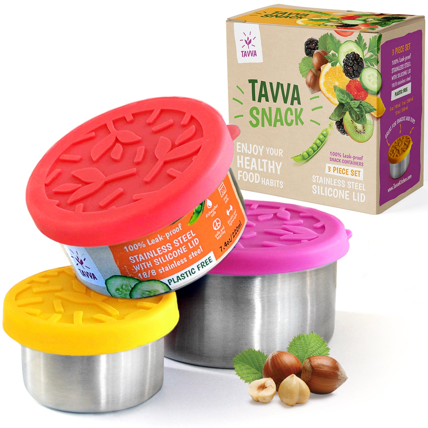 Tavva® Snack Deluxe Stainless Steel Containers Set of 3 - TAVVA Kitchen