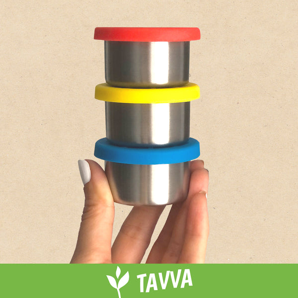 Tavva Salad Dressing Container to Go – 3x1.5oz Stainless Steel Containers with Food-grade Leakproof Silicone Lids – Portion Control Containers –