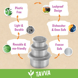 Tavva® Snack Deluxe Stainless Steel Containers Set of 3