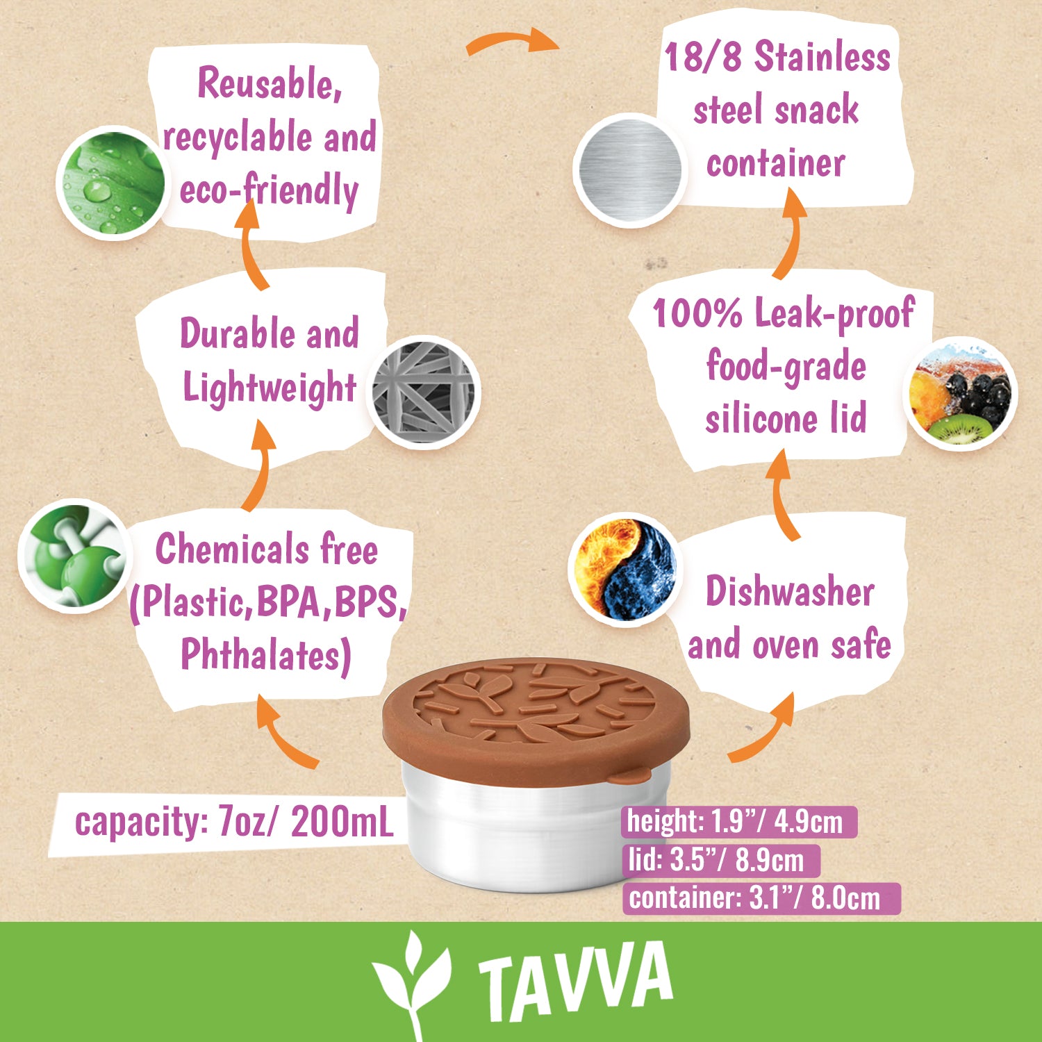 Tavva® Solo Medium 7 oz Deluxe Stainless Steel Container [Set of 4]