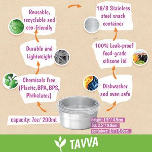 Tavva® Solo Medium 7 oz Deluxe Stainless Steel Container [Set of 4]