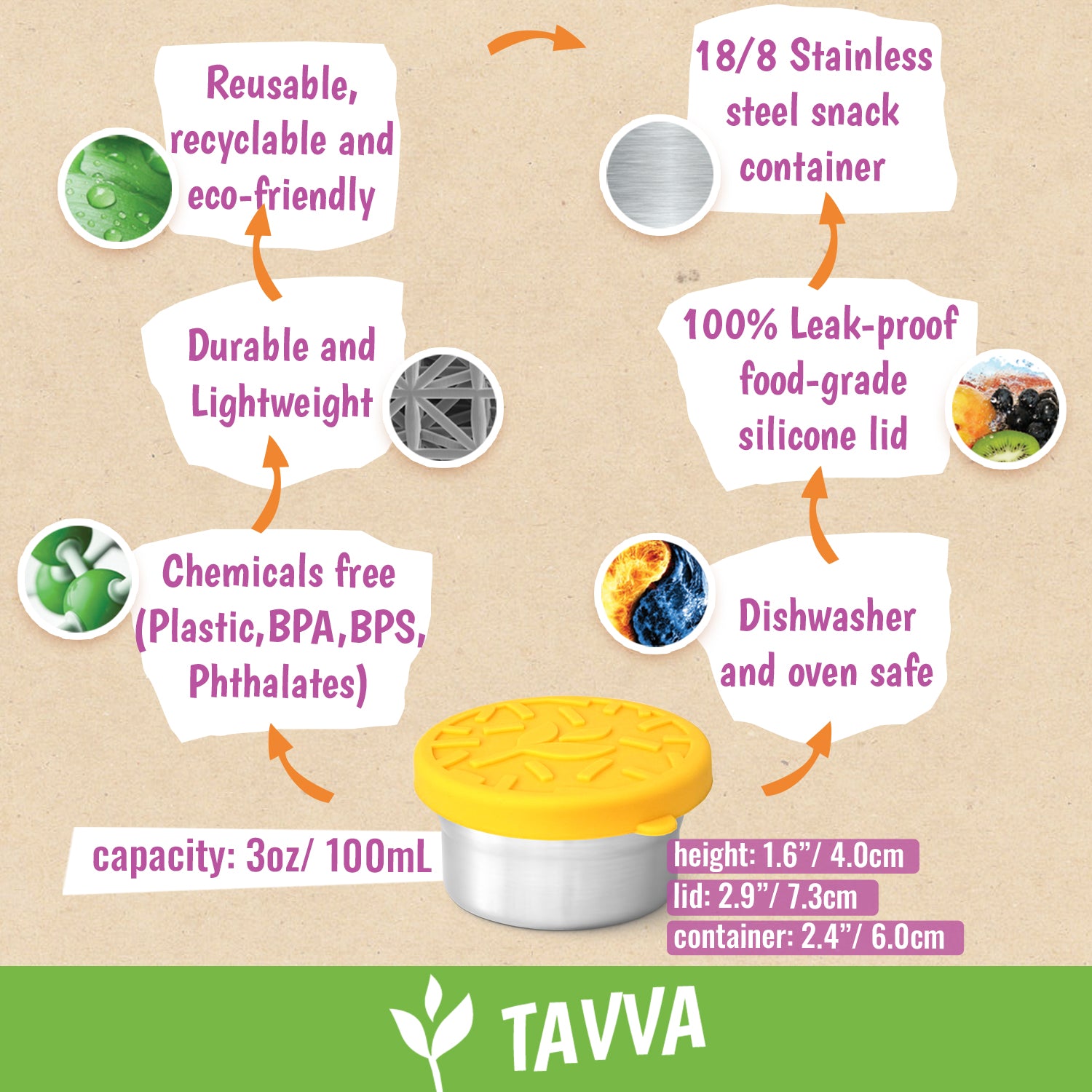 Tavva® Solo Small 3 oz Deluxe Stainless Steel Container [Set of 4]
