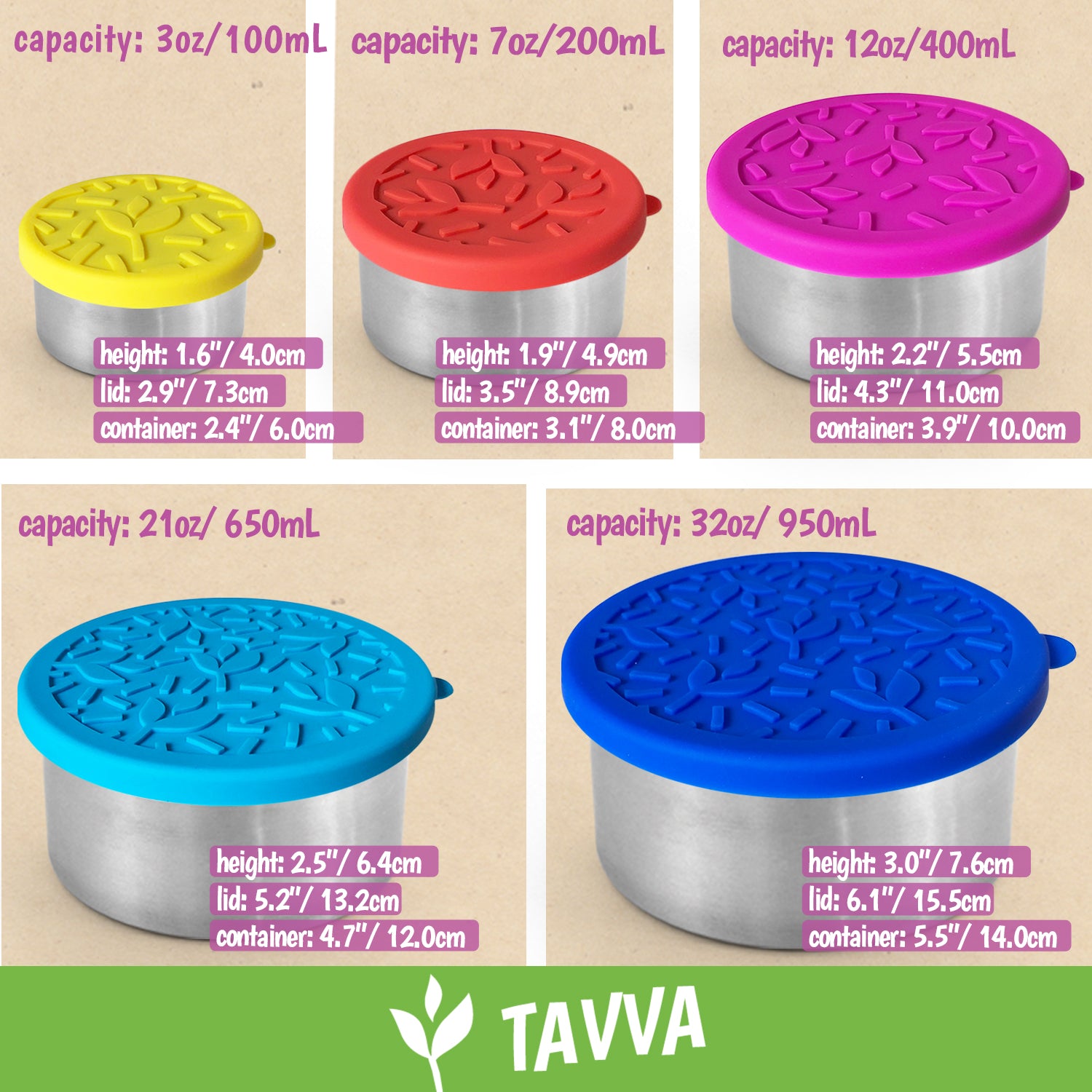 TAVVA Stainless Steel Snack Containers for Kids (12oz/7oz/3oz) - Kids Lunch  Containers for School, Containers with Lids, Stainless Steel Lunch